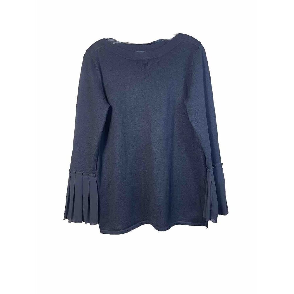 Cable & Gauge Sweater Womens L Black Chiffon Bell Sleeve Boat Neck Slit Pullover